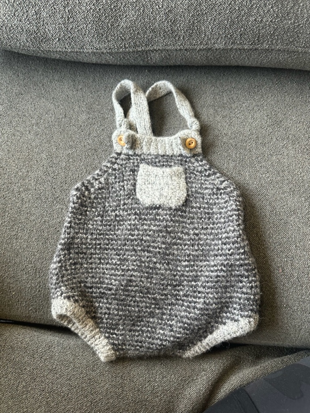 Buho Cozy Gray Knit Baby Romper with Pocket